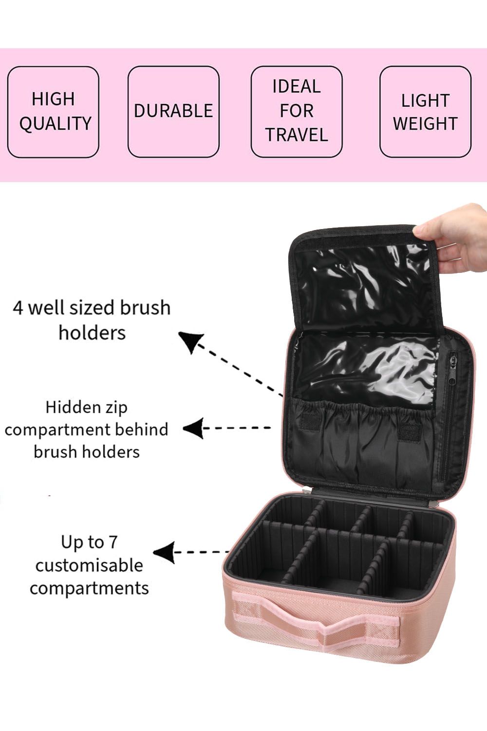 Living and Home Waterproof Vanity Travel Makeup Storage Cosmetic Bag Organizer with Adjustable Compartment