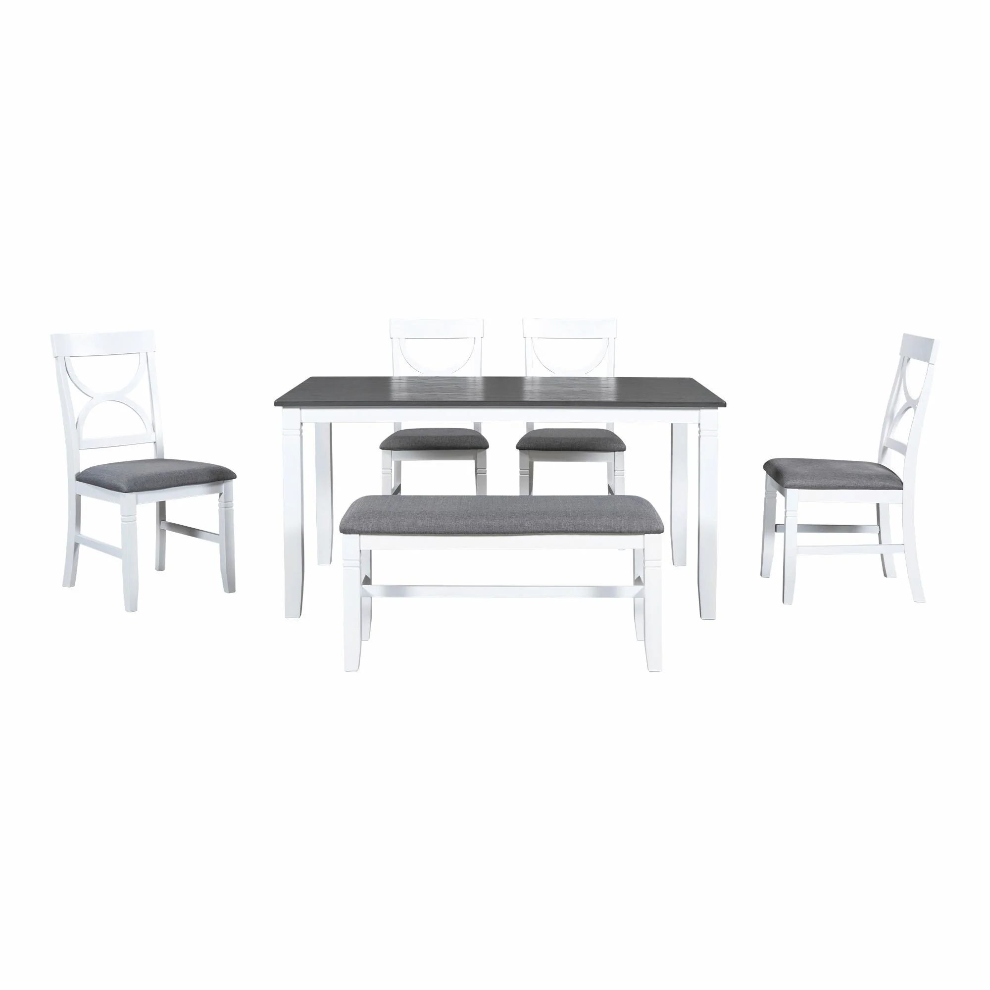 6-Piece Wood Dining Table Set, Kitchen Table Set with Upholstered Bench and 4 Dining Chairs