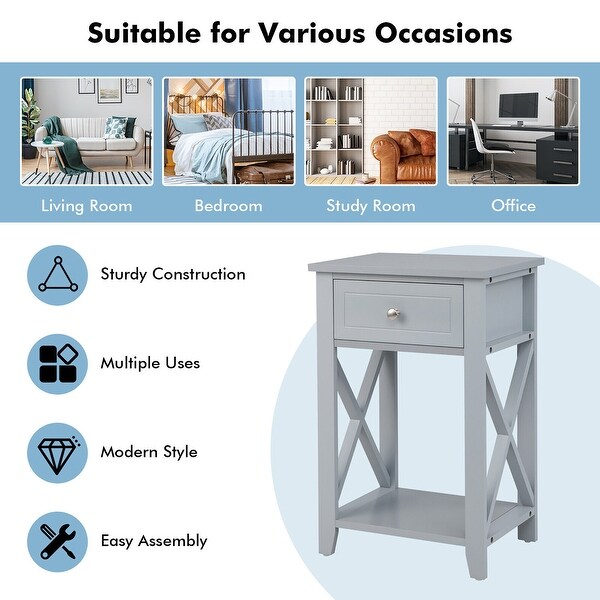 Gymax Set of 2 Nightstand Sofa Side End Table X-Design w/ Shelf Drawer