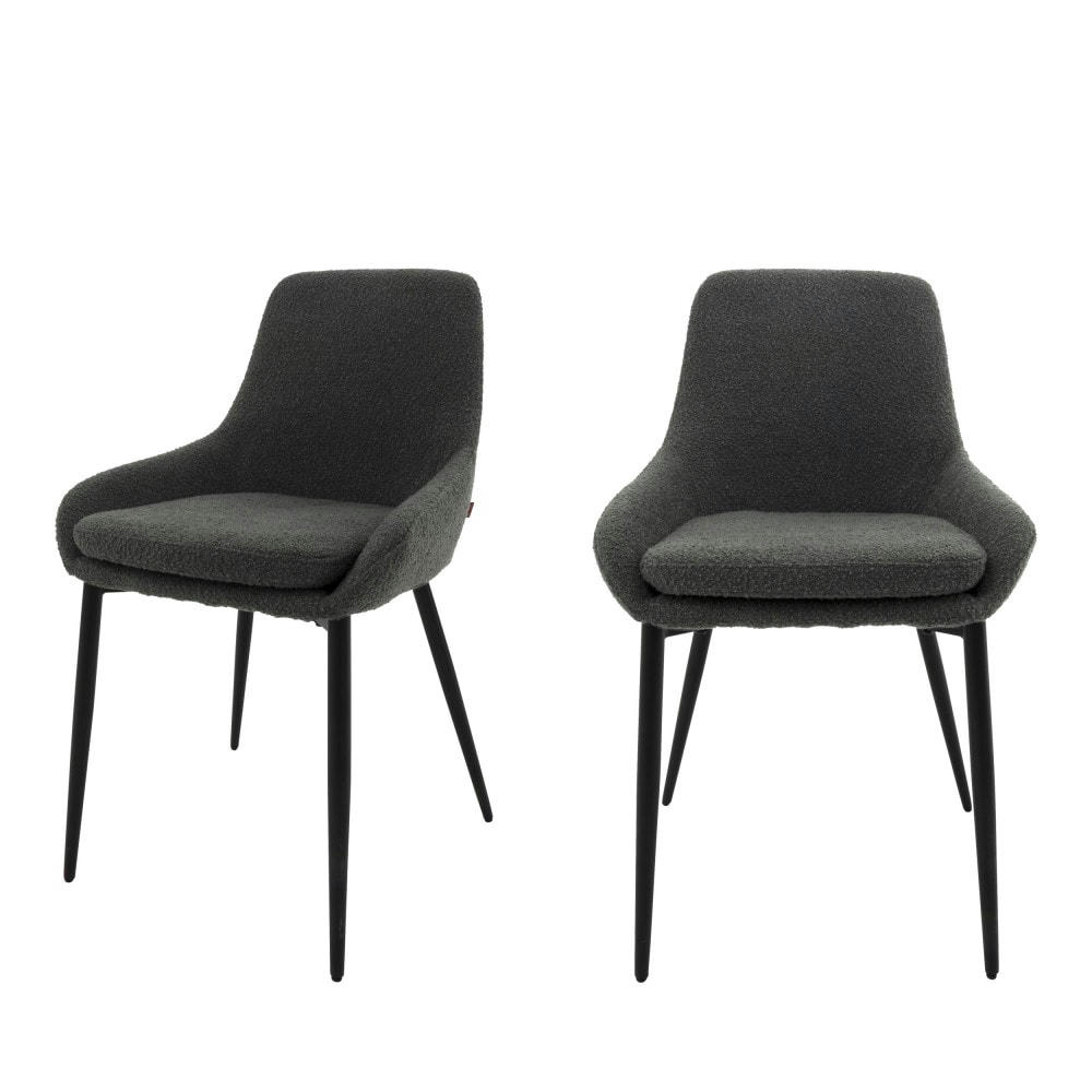 LIV - Lot de 2 chaises en tissu bouclette et métal gris foncé