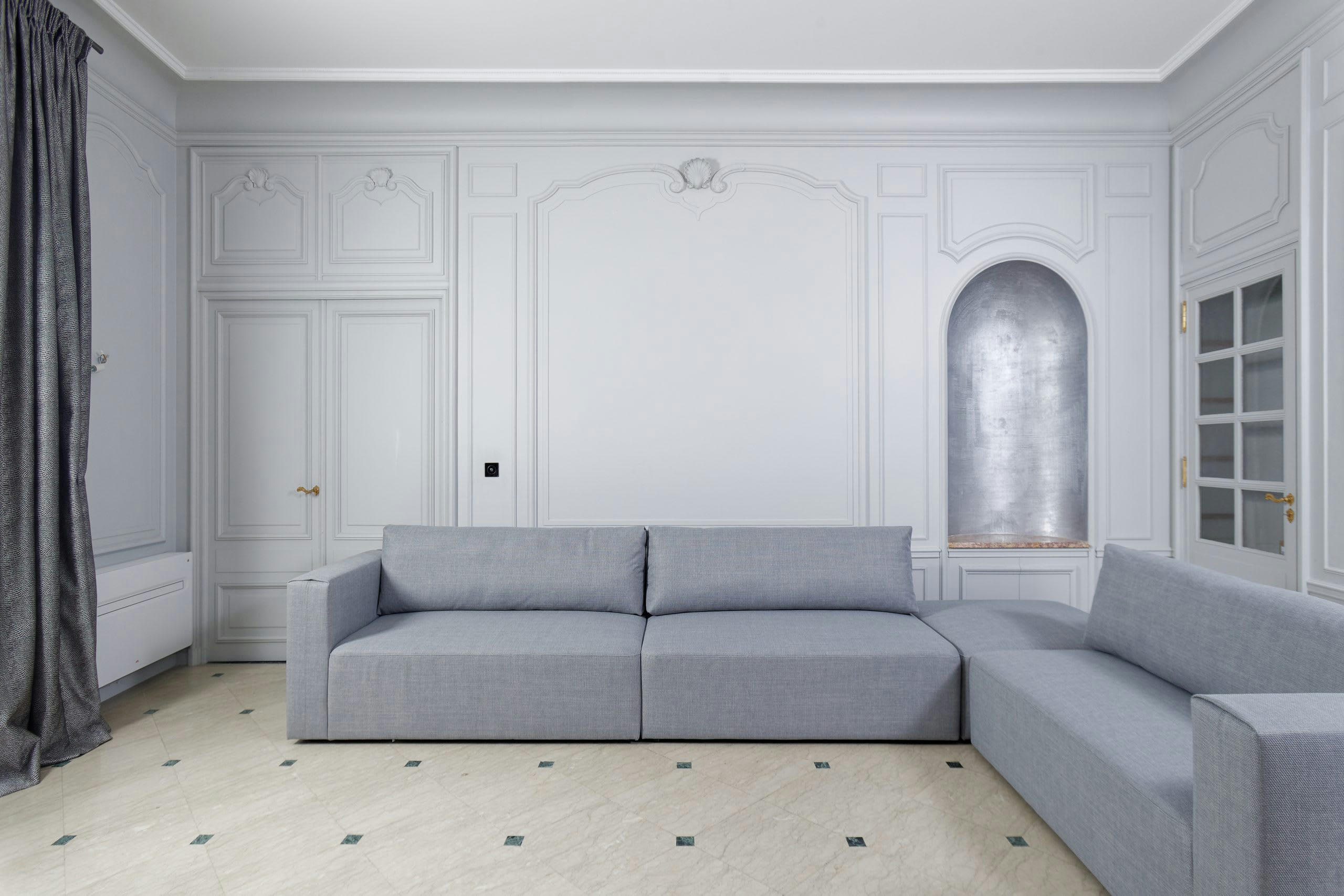 CARDINAL - Double angle gauche pour canapé modulable en tissu chiné gris