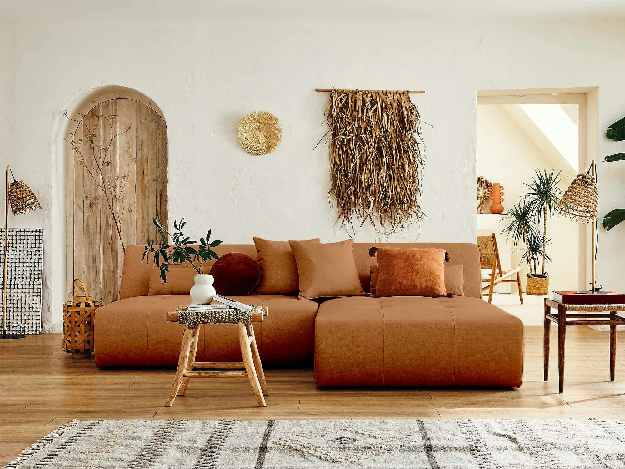 ONYX - Canapé d'angle réversible 4 places en tissu rouille