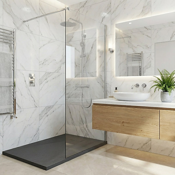 Essential 120x90 cm receveur de douche rectangulaire à poser SMC avec surface effet pierre, gris foncé (CERAES12090DG)