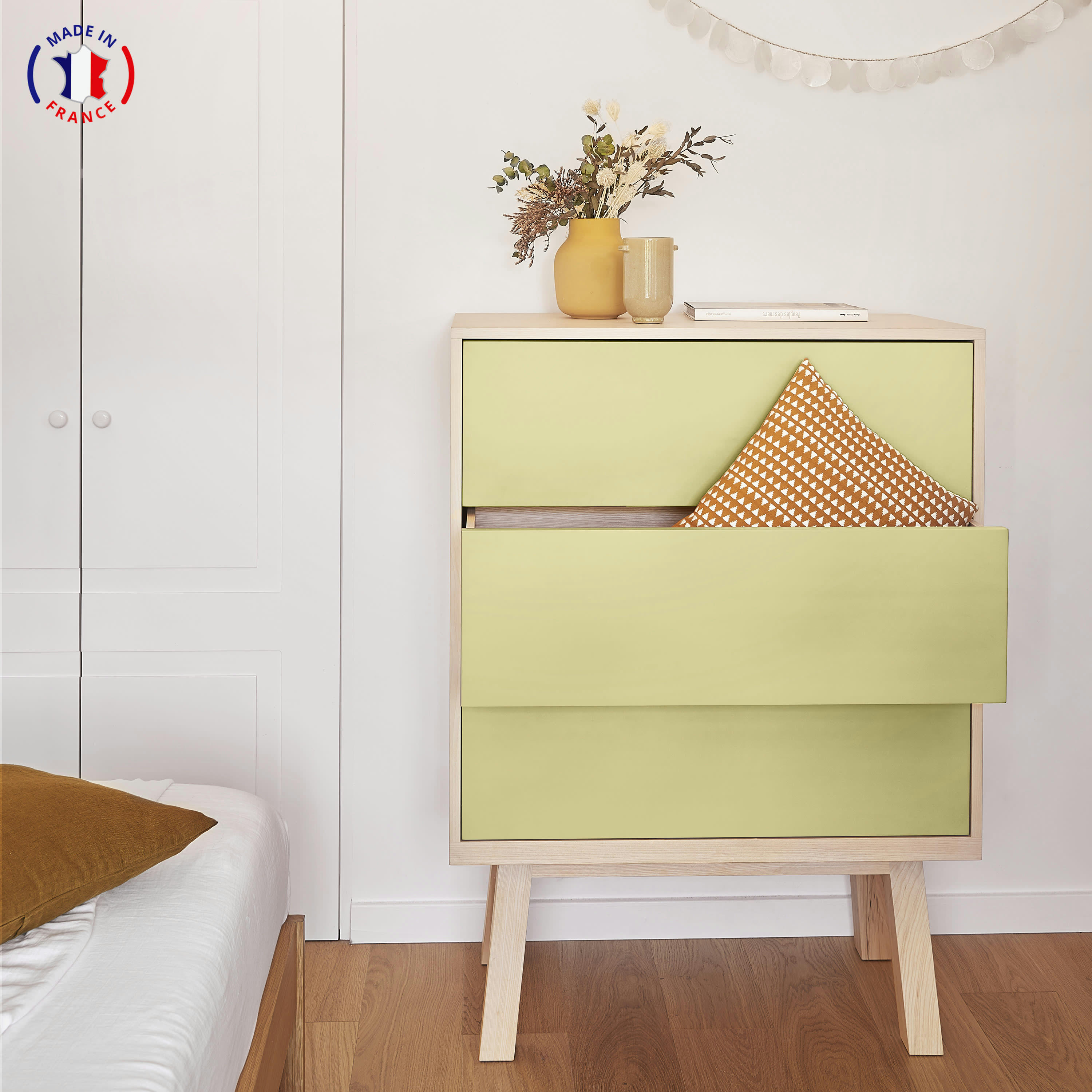 KUBE - Commode 3 tiroirs de 90 cm de large, en frêne