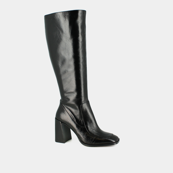 Bottes hautes à bouts carrésen cuir vieilli noir taille mollet M | VAUBANE