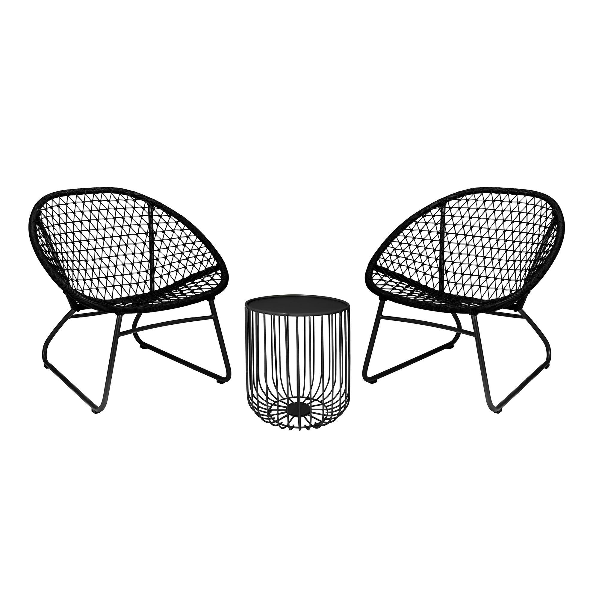 BAO BAO - Salon de jardin en métal et corde noire 2 places