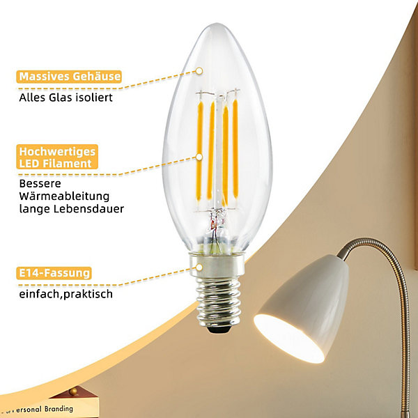 NETTLIFE Pack de 6 ampoules LED E14 lampe bougie blanc chaud de 4W 2700K à filament Edison C35 rétro
