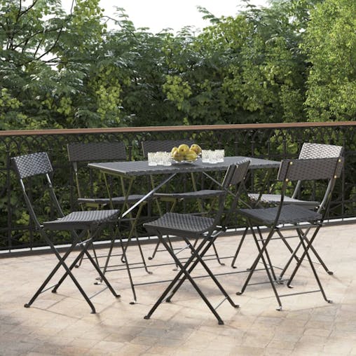 NNEVL Folding Bistro Chairs 6 pcs Black Poly Rattan and Steel