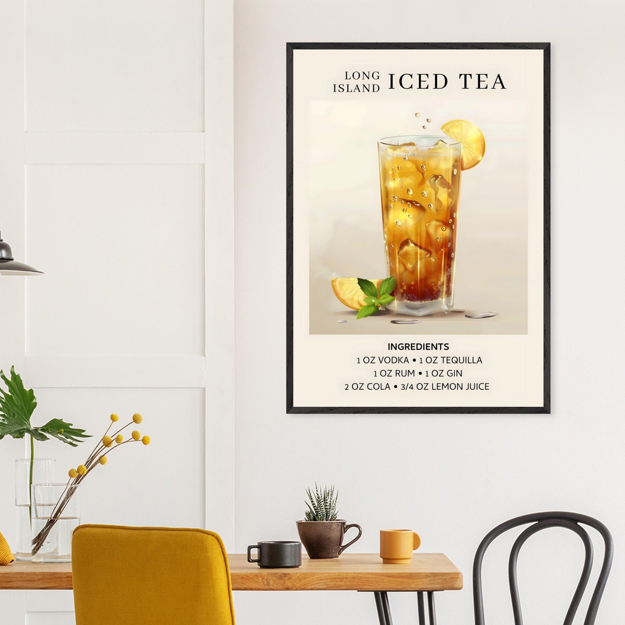 Artfulprints Poster Long Island Iced Tea cocktail - Ingrediënten  - 70x100 cm - Grijs