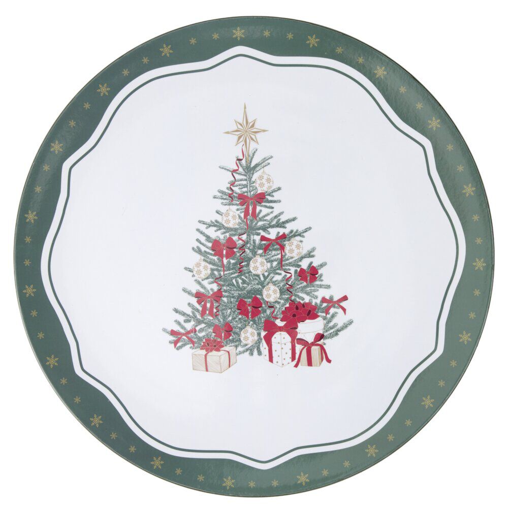 Sous-assiette imprimé contour vichy et branche de houx Ø33 cm vert