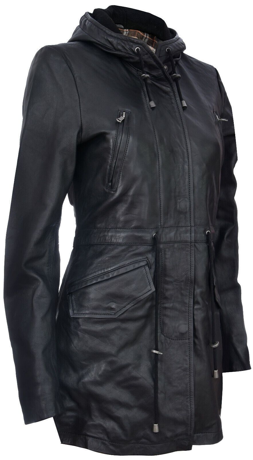 Infinity Leather Leather Hooded Parka Jacket-Bucharest