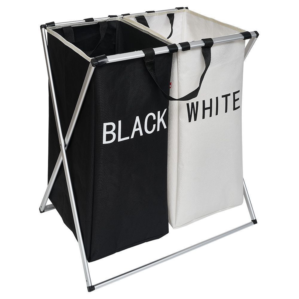 Panier à linge double tri blanc noir