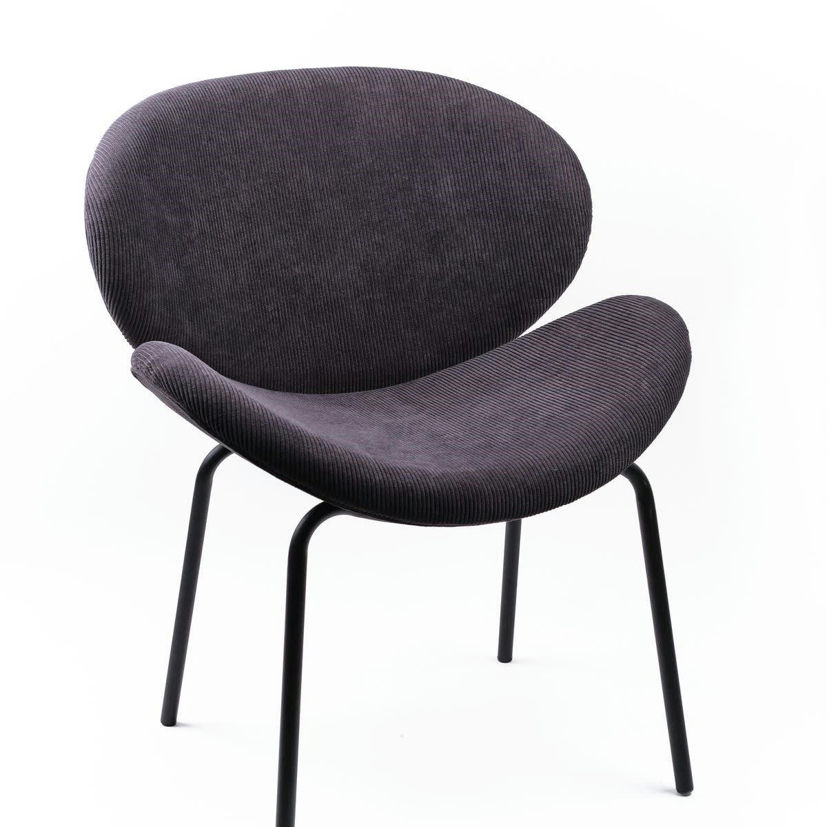 COZY - Fauteuil arrondi en velours côtelé gris et métal