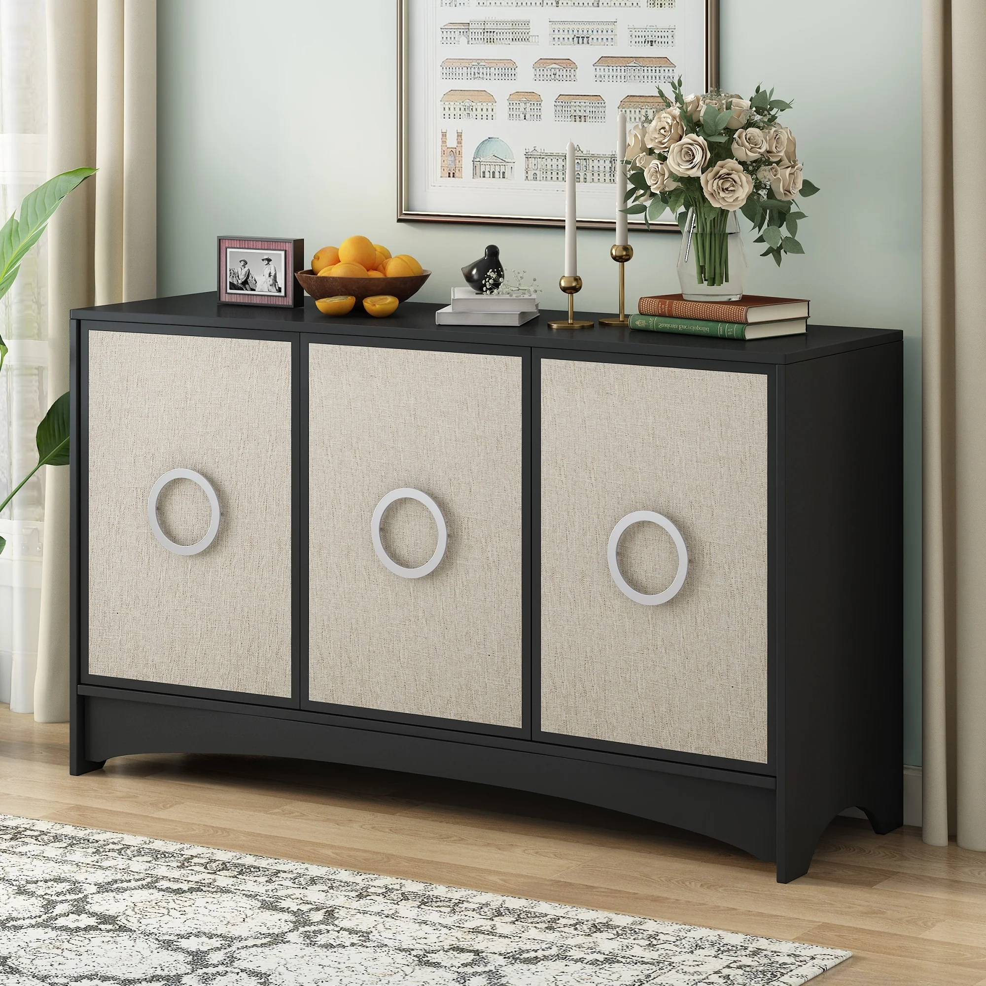 Modern Curved Design Storage Cabinet with Three Doors and Adjustable shelves