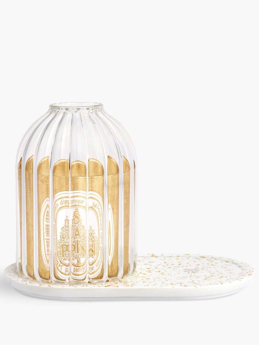 Speckled Gold Ribbed Candle Holder