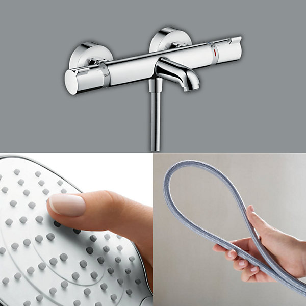 Pack mitigeur bain thermostatique HANSGROHE Ecostat Comfort   Flexible Designflex 1,6m   Pommeau Croma Select E EcoSmart chromé