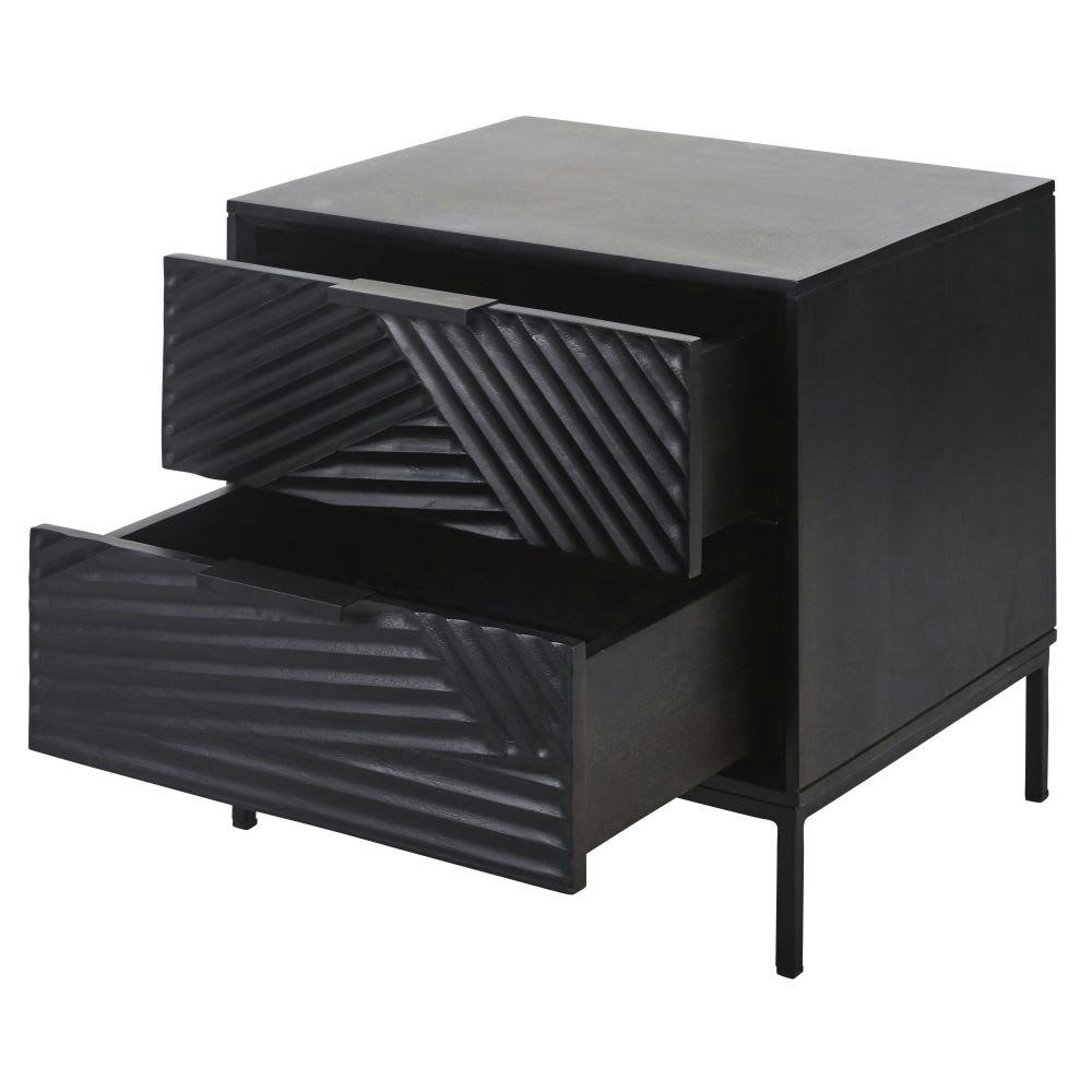 Turkana Business - Table de chevet professionnelle en manguier massif et métal noirs