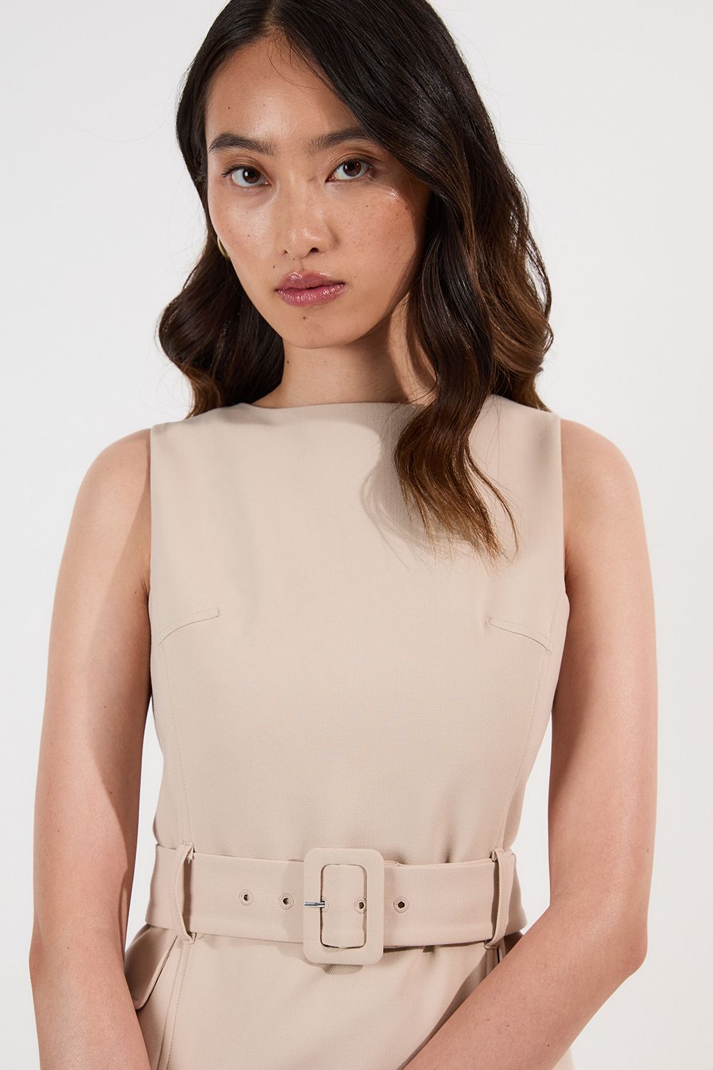 KarenMillen Petite Compact Essential Belted Tailored Midi Dress
