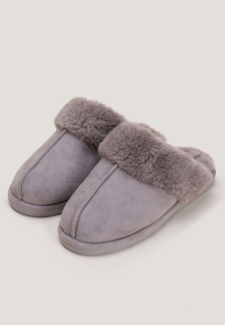 Womens Grey Fluffy Premium Mule Slippers
