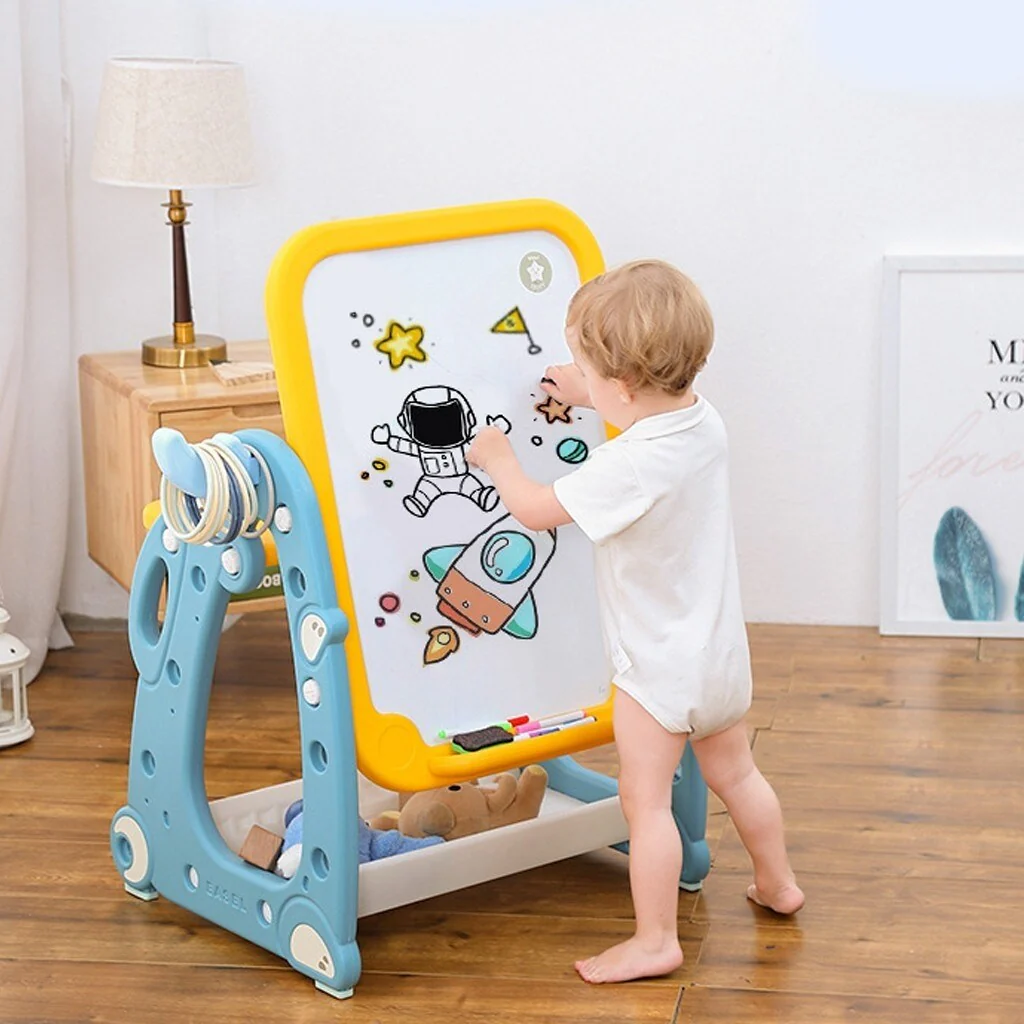 Kids Easel Play Station With desk,Storage basket,Drawing Board And Chair