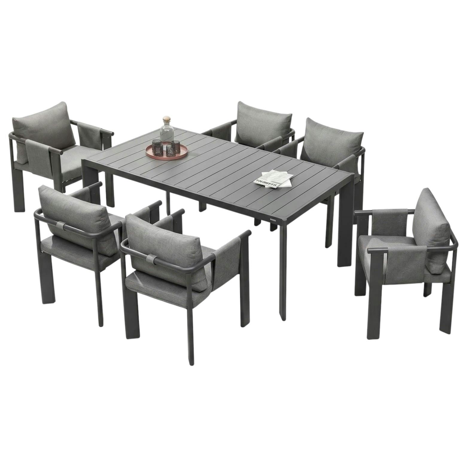 Table de jardin en aluminium   6 fauteuils anthracite LIGO