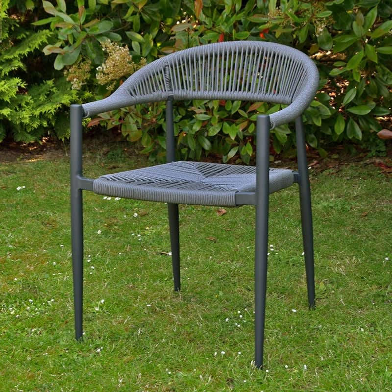 CASAMANCE - Fauteuil alu anthracite et corde tressée grise