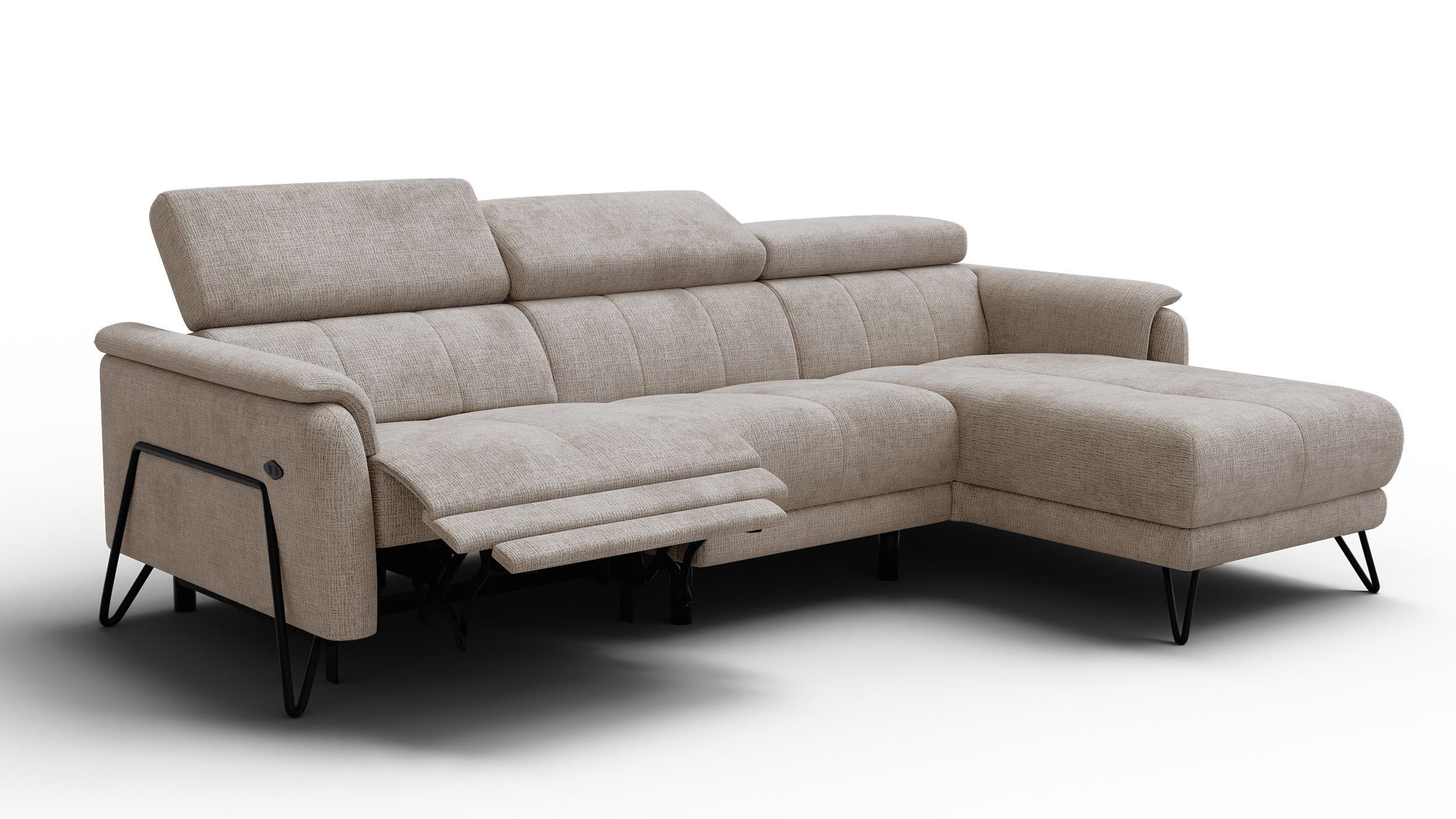 Sofa narożna 4 osobowa prawa RODEN, 1 x Relax Zero Gravity, beżowa