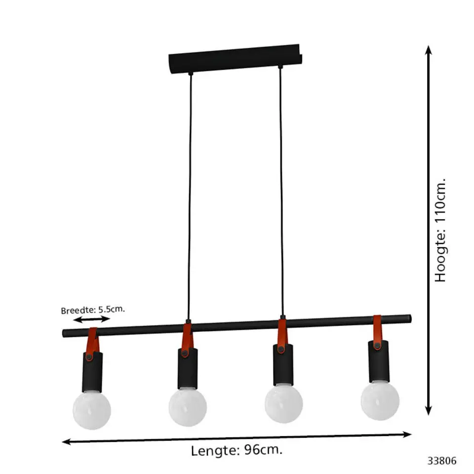 EGLO Apricale Hanglamp - E27 - Leer - Zwart/Bruin
