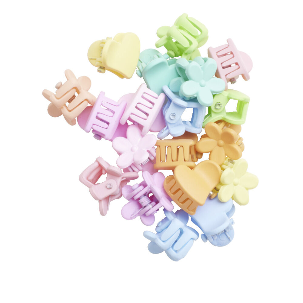Barrette à clip 20 pièces forme coeur et fleur multicolore pastel dans boÎte
