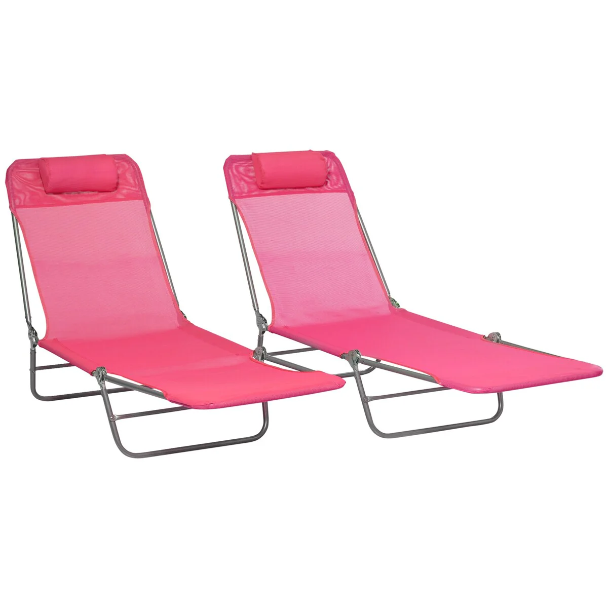 2 Piece Folding Chaise Lounge Chairs with 6-Position Reclining Back