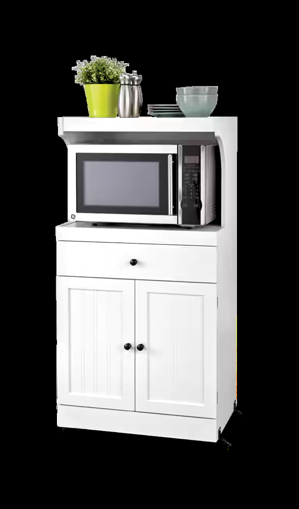 For Living 2-Door 1-Drawer Microwave Cart/Stand Kitchen Storage Cabinet With Wheels, White