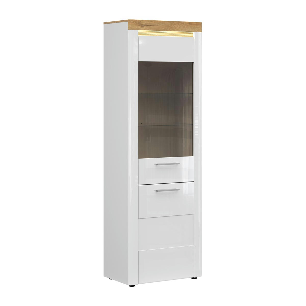- Vitrine 2 portes avec LED mdf et stratifiés blanc et naturel