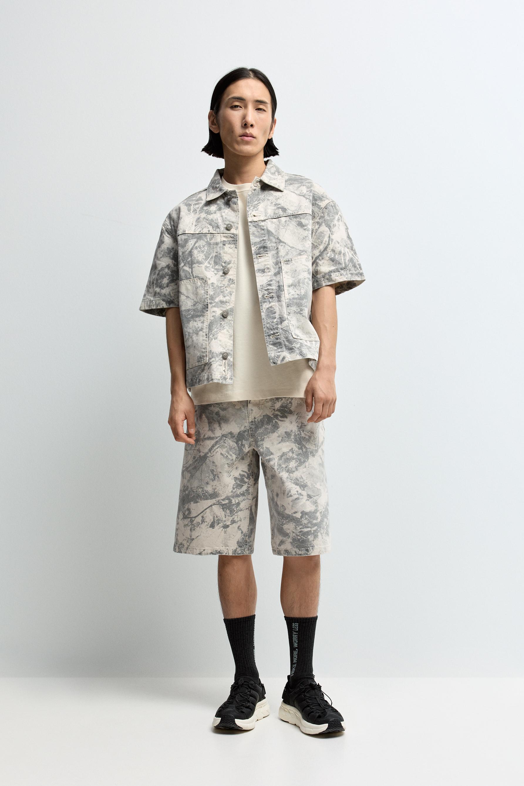 Sobrecamisa denim estampado abstracto