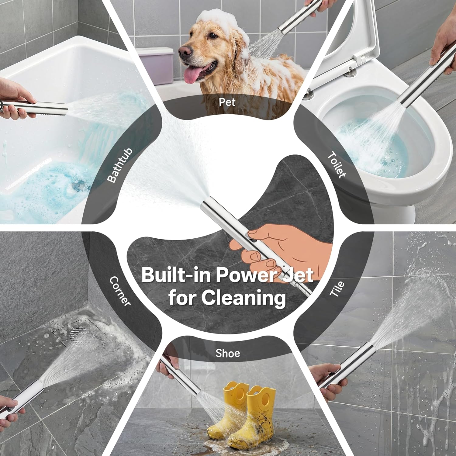 Veken All Metal 10 Shower Head with Handheld, Luxurious Square Double Rain Shower Heads,Power Wash Wand,Dual High Pressure Detachable Rainfall Showerhead with Spray Combo,Extension Arm,Chrome,Sliver