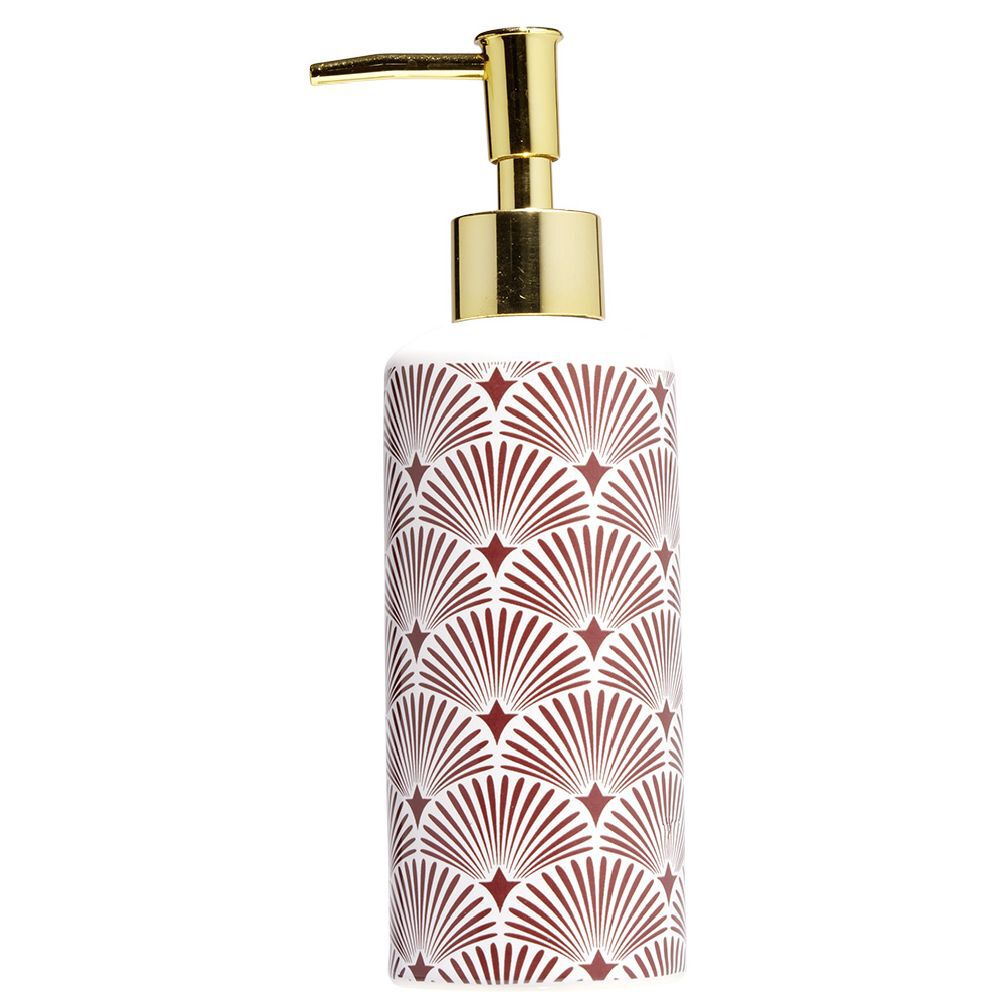 Distributeur de savon céramique vague japonaise blanc rouge Ø6xH15cm