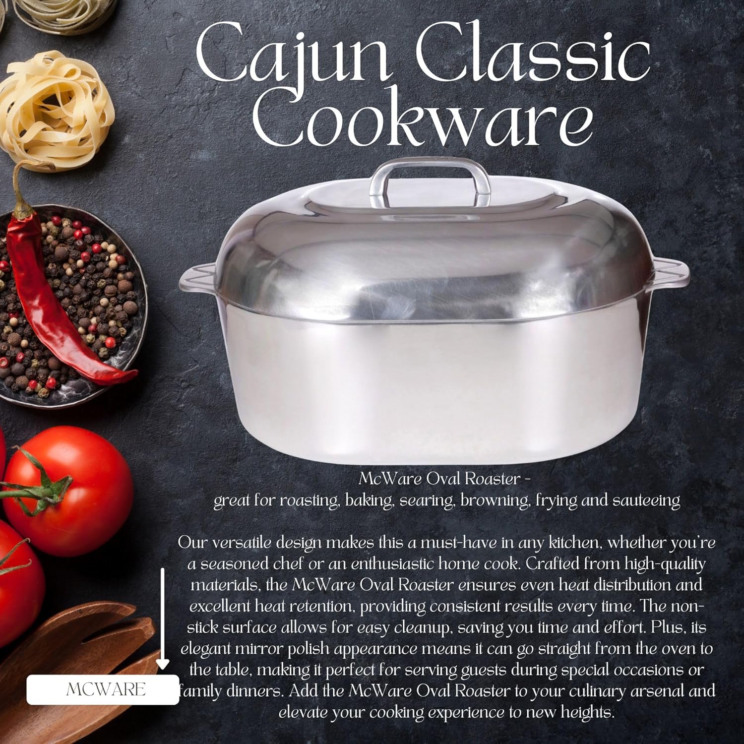 15 Inch Aluminum Oval Roaster - McWare by Cajun Classic Cookware