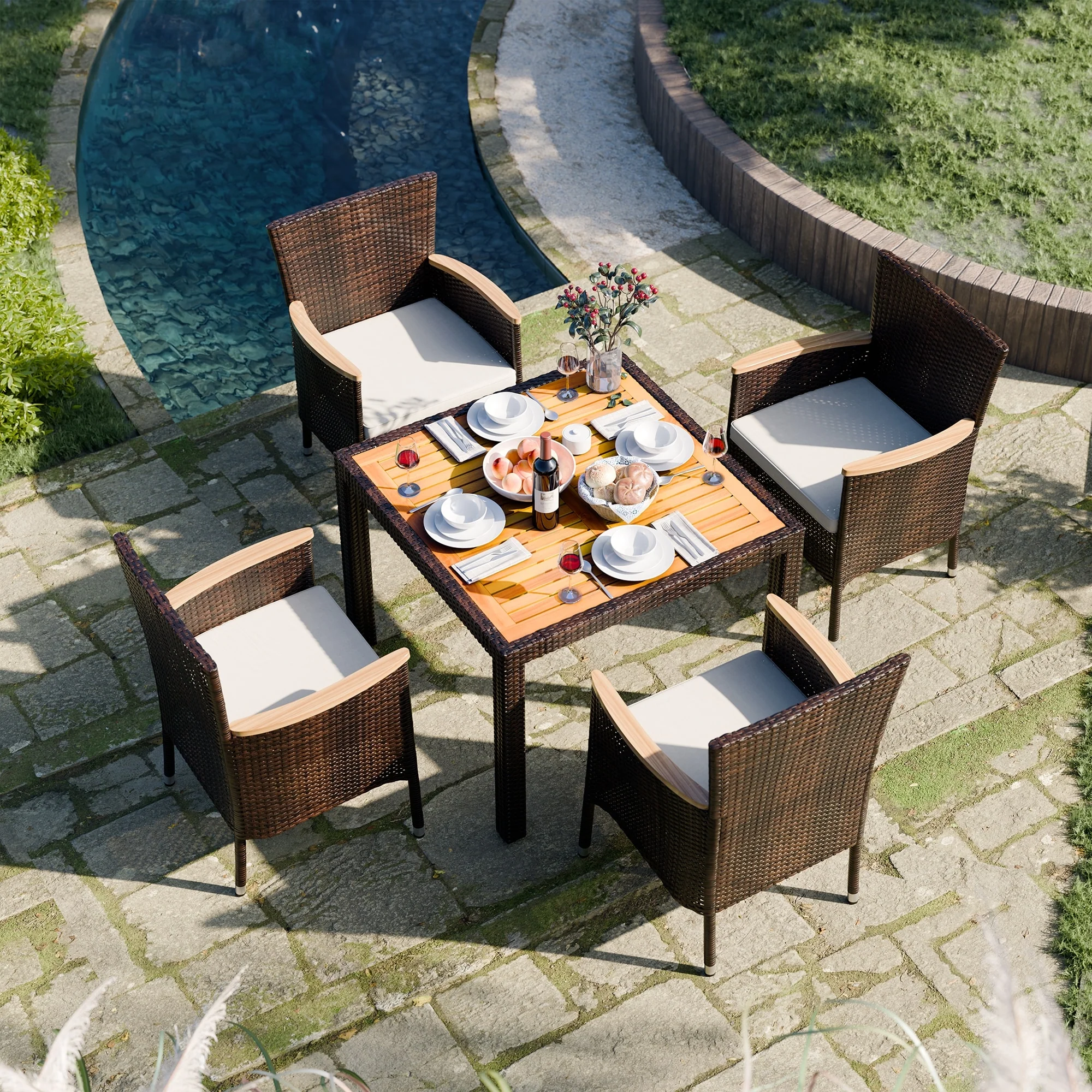 Futzca Outdoor Patio Dining Set with Table and Chairs, 5 Or 7 Pieces - N/A