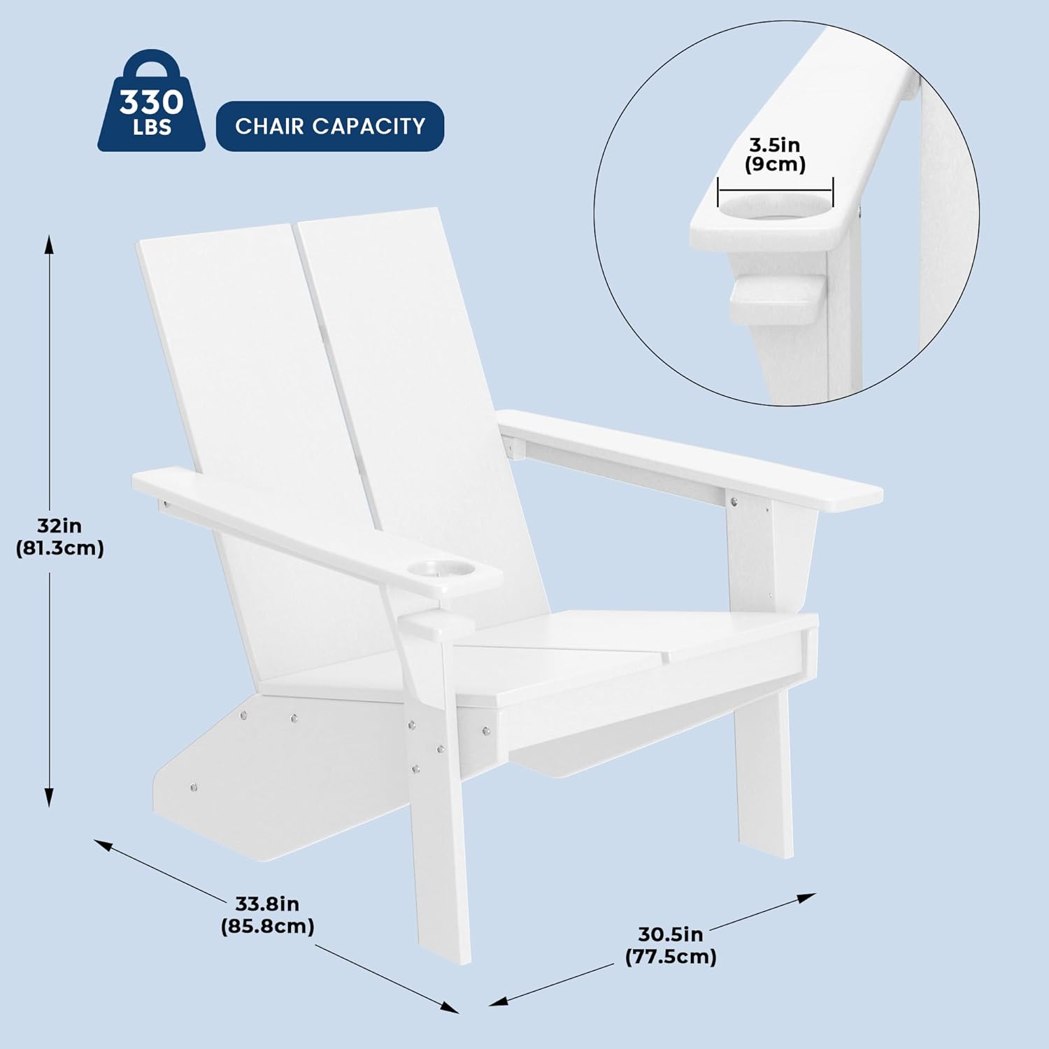 Costaelm Lawn Chairs, Front Porch Chairs HDPE Balcony Pool Adirondack Chair, Modern Outdoor Patio Chair, Garden Resin Lounge for Outside (Set of 4), White