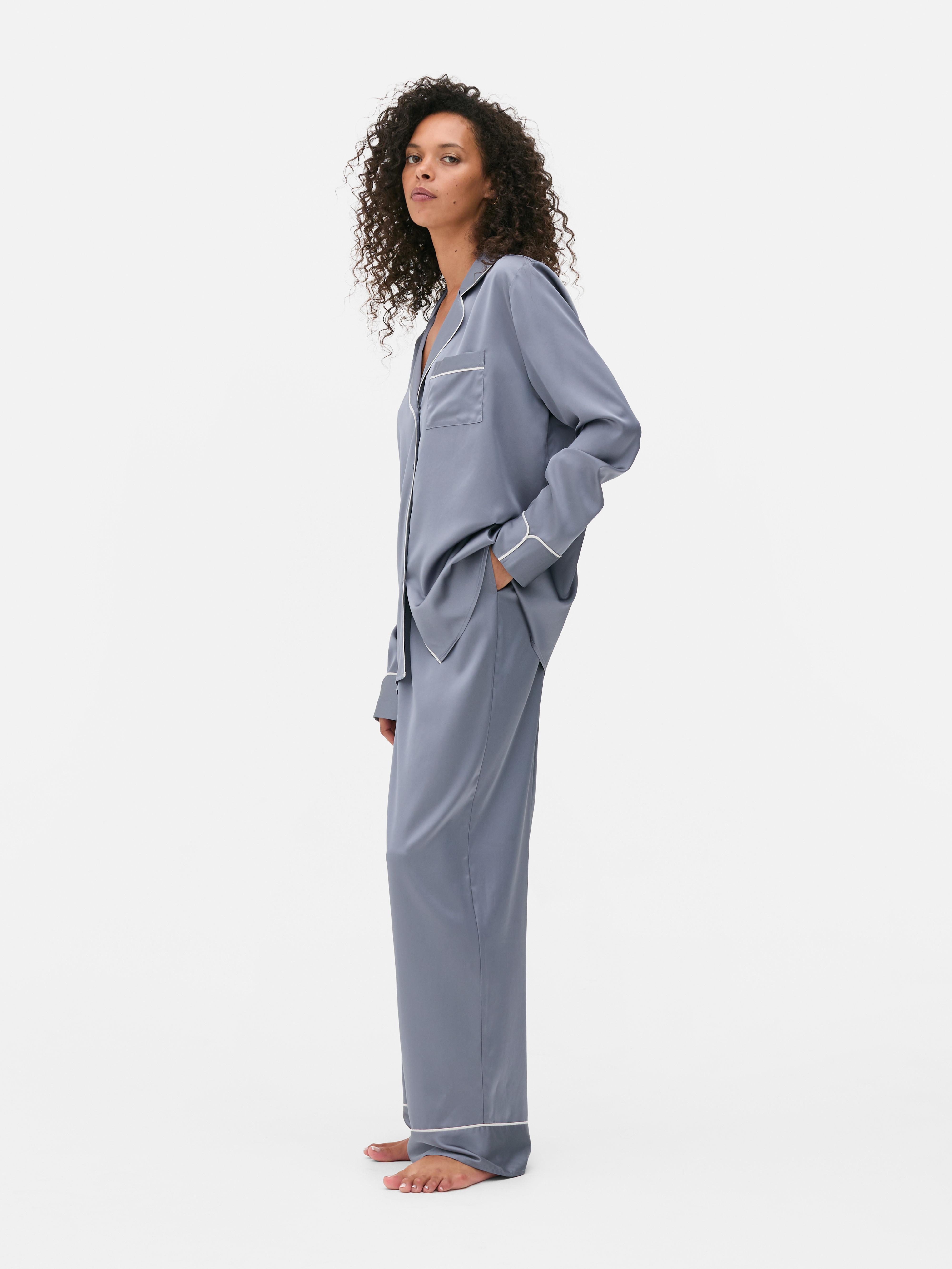 Contrast Trim Boyfriend Pajama Set
