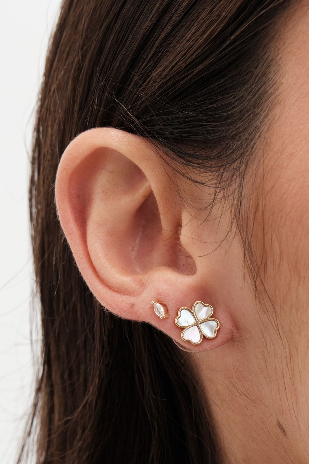Jon Richard Gold Plated And Mother Of Pearl Heart Clover Stud Earrings