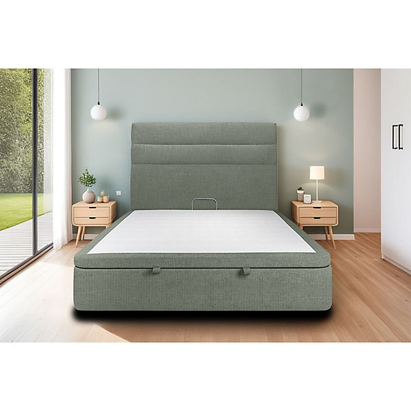 Lit coffre 140x200cm avec tête de lit lignes Tissu Vert - Hauteur totale : 39cm