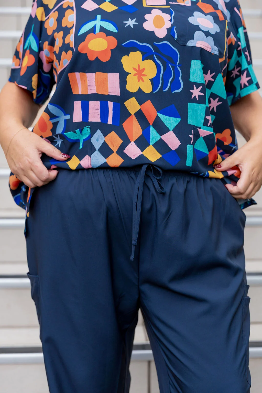Jazz Scrubs in Checkerboard Petals Navy