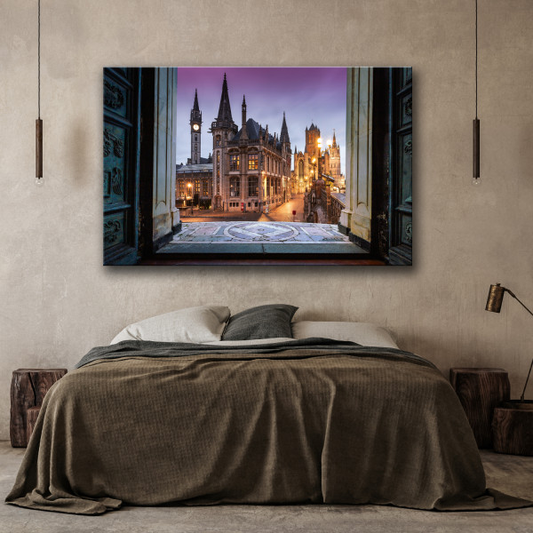 Feeby Obraz na płótnie, Widok na Miasto Gandawa Architektura 60x40
