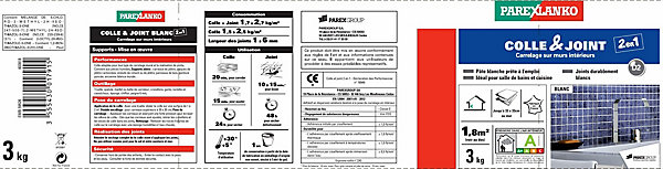 Colle et joint carrelage mur intérieur Parexlanko blanc 3kg