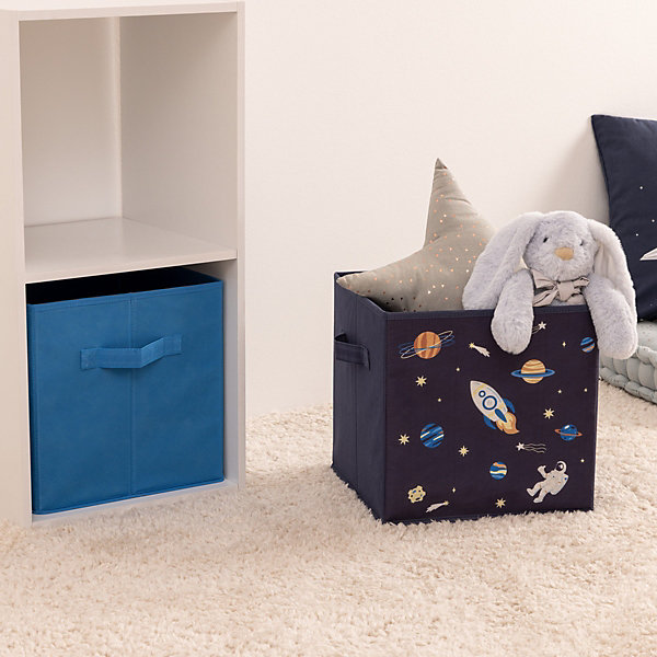 2 bacs rangements enfant Espace 29x29cm bleu - Atmosphera