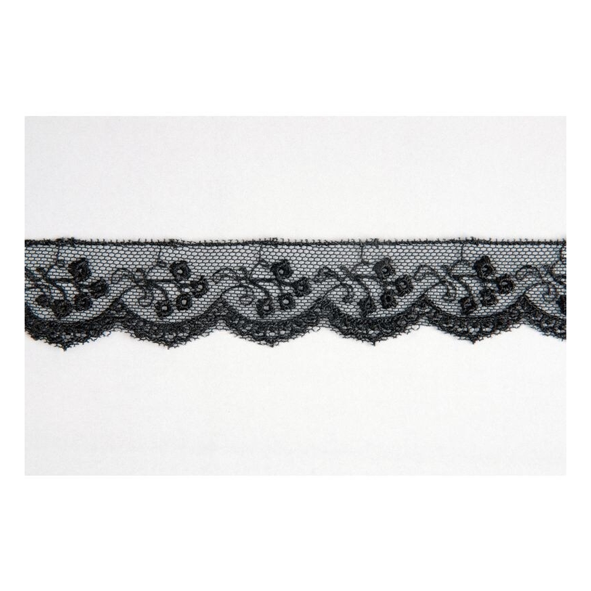 Black Rayon Embroidery on Tulle Lace Trim by the Metre