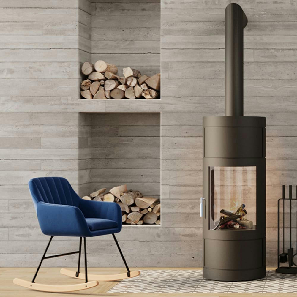 ISOLA - Rocking-chair en velours bleu et pieds en métal et bois