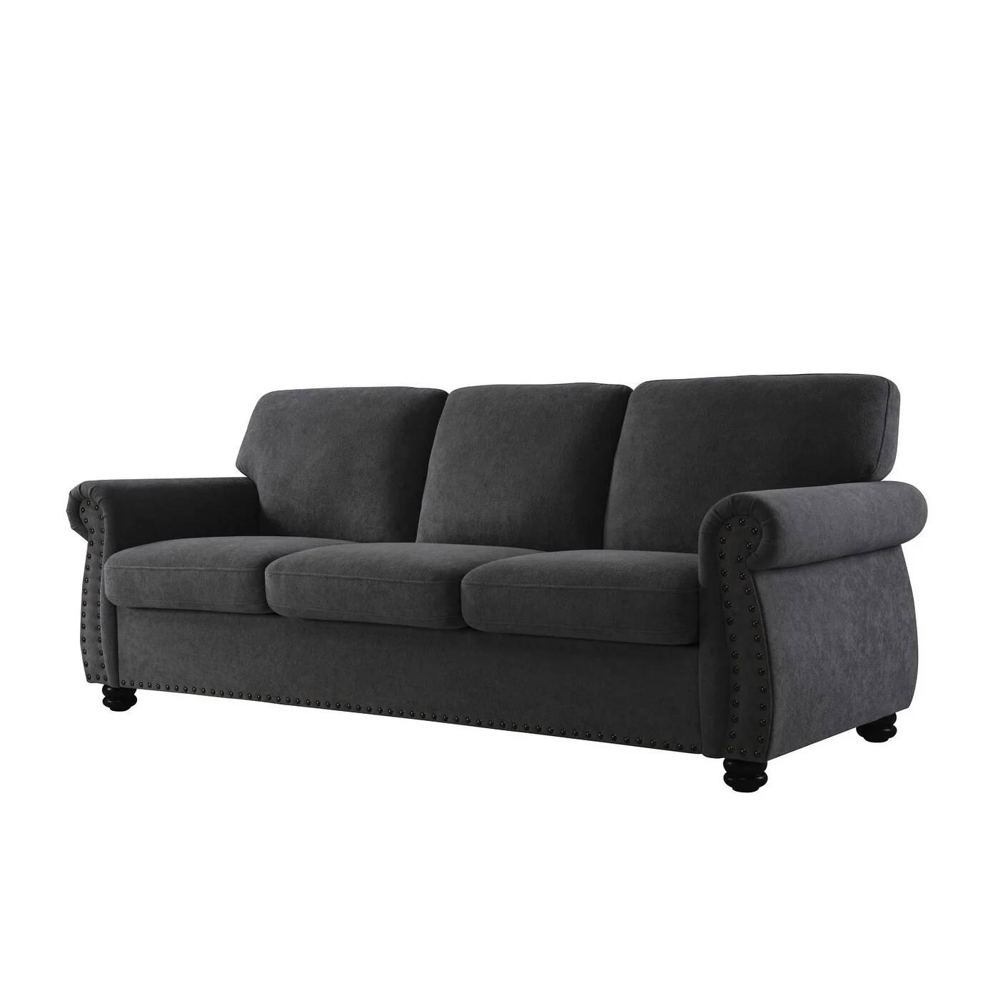 Soft Velvet Sofa, Upholstered 3 Seater Couch With High-Density Foam, Loose Back Cushions And Solid Wood Turned Legs