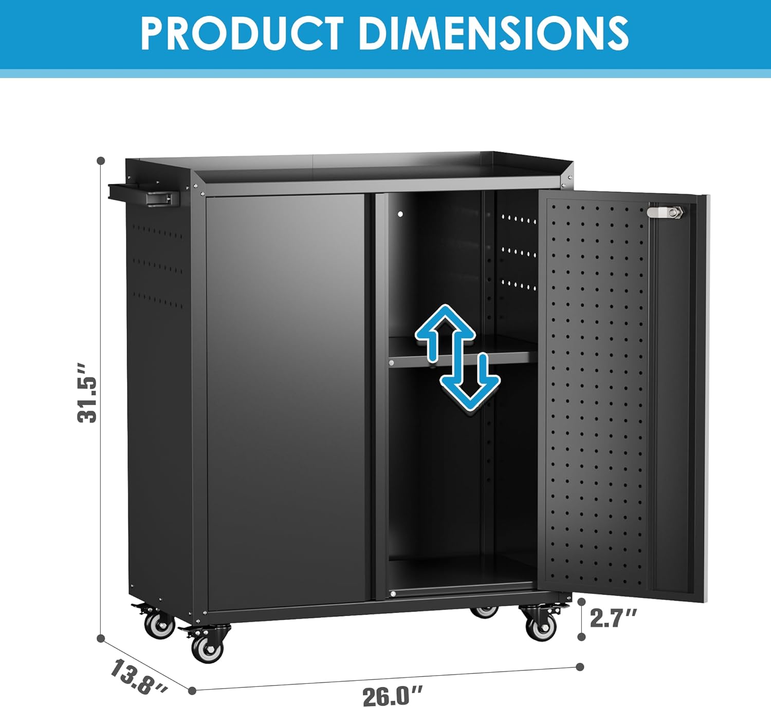 SUXXAN Storage Cabinet with Wheels and Pegboard, Rolling Garage Storage Cabinet with Locking Doors and Adjustable Shelf, Heavy Duty Steel Utility Cabinet for Home Office, Assembly Required