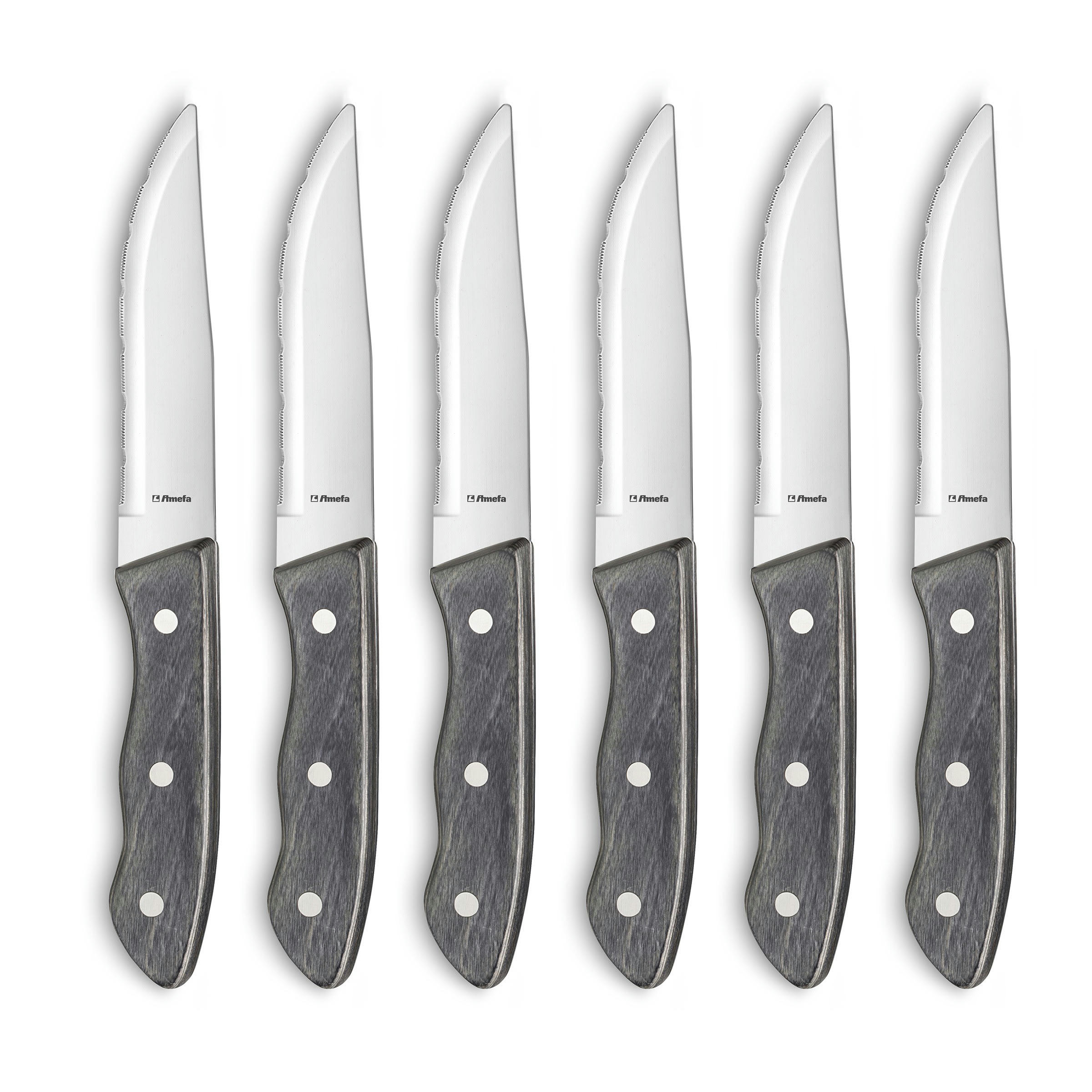 HERCULE - Set 6 couteaux steak en Acier Inoxydable + Bois Bois